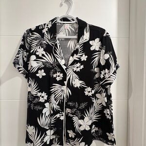 Joe Fresh Black and White Leaf Pattern Top